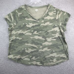 Old Navy Everywear Shirt Camo Womens Size XXL Olive Green V Neck Tee
